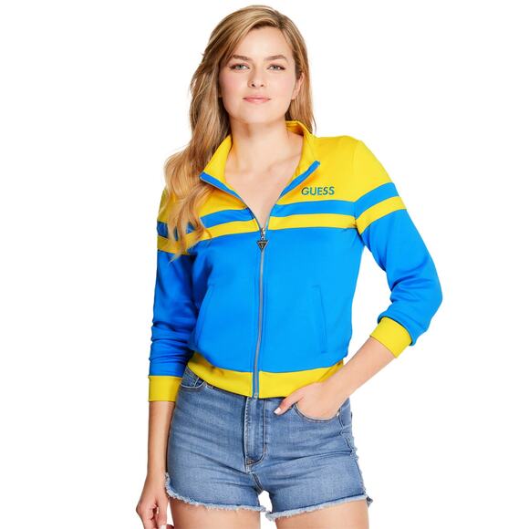 NWT GUESS Factory Niko Tricot Track Jacket Crete Blue Sz L - Picture 1 of 9